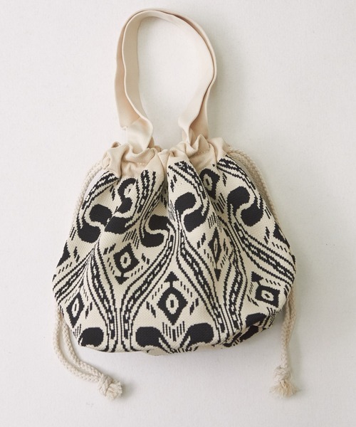 CUBE SUGAR（キューブシュガー）の「ナイロンジャガード柄巾着ミニトートバッグ（トートバッグ・レディース・ナチュラル/ブラック/ブルー・M）」の20枚目の写真