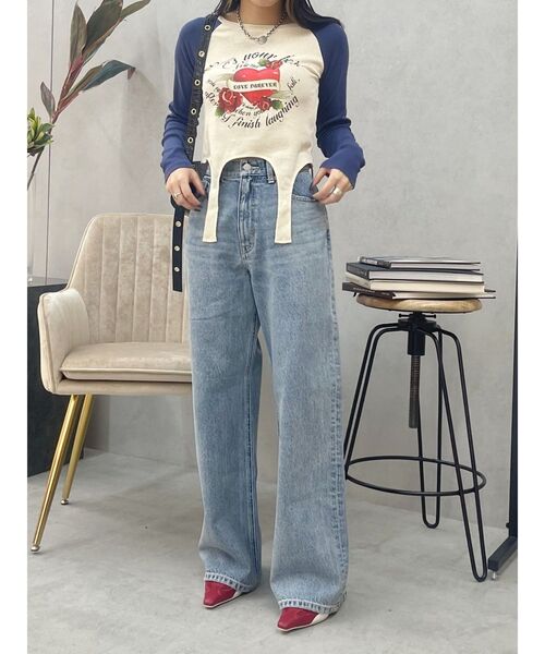 evrisエヴリスBACKスラッシュワイドデニムパンツ ハイウエスト　S エヴリス EVRIS BACKスラッシュワイドデニムパンツ （インディゴ