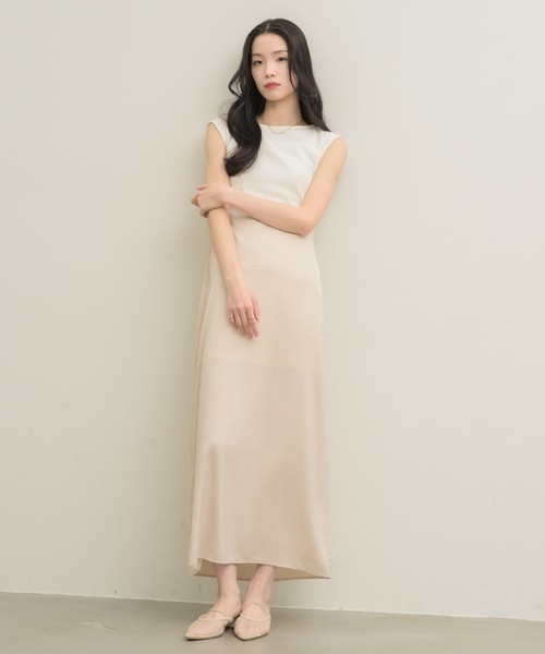 ヌナ NEUNA ワンピース サテンドッキングフレンチスリーヴワンピース（ワンピース