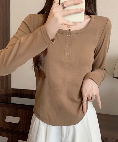 Girly Doll(ガーリードール)の「ヘンリーネックカットソー(Tシャツ/カットソー・レディース・ブラック/ブラウン/グレー/イエロー/ベージュ/レッド・XL/L)」の17枚目の写真