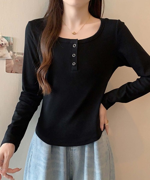 Girly Doll(ガーリードール)の「ヘンリーネックカットソー(Tシャツ/カットソー・レディース・ブラック/ブラウン/グレー/イエロー/ベージュ/レッド・XL/L)」の19枚目の写真