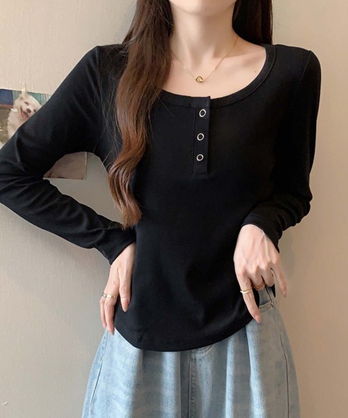 Girly Doll(ガーリードール)の「ヘンリーネックカットソー(Tシャツ/カットソー・レディース・ブラック/ブラウン/グレー/イエロー/ベージュ/レッド・XL/L)」の20枚目の写真