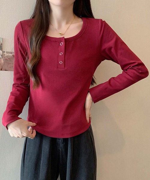 Girly Doll(ガーリードール)の「ヘンリーネックカットソー(Tシャツ/カットソー・レディース・ブラック/ブラウン/グレー/イエロー/ベージュ/レッド・XL/L)」の22枚目の写真