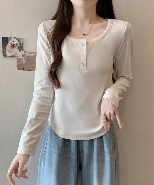 Girly Doll(ガーリードール)の「ヘンリーネックカットソー(Tシャツ/カットソー・レディース・ブラック/ブラウン/グレー/イエロー/ベージュ/レッド・XL/L)」の8枚目の写真