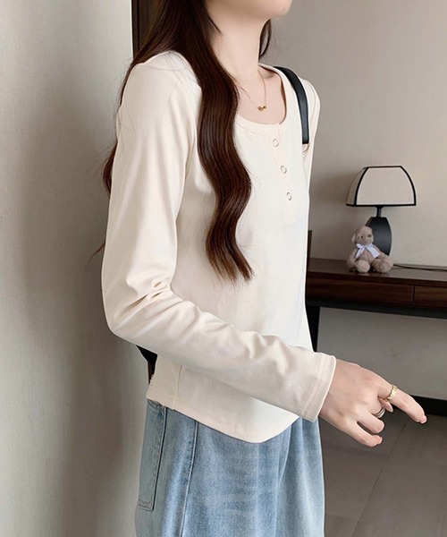 Girly Doll(ガーリードール)の「ヘンリーネックカットソー(Tシャツ/カットソー・レディース・ブラック/ブラウン/グレー/イエロー/ベージュ/レッド・XL/L)」の10枚目の写真