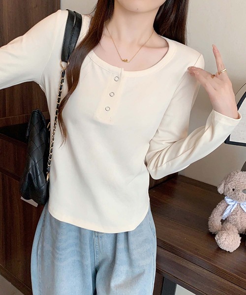 Girly Doll(ガーリードール)の「ヘンリーネックカットソー(Tシャツ/カットソー・レディース・ブラック/ブラウン/グレー/イエロー/ベージュ/レッド・XL/L)」の11枚目の写真