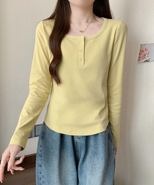 Girly Doll(ガーリードール)の「ヘンリーネックカットソー(Tシャツ/カットソー・レディース・ブラック/ブラウン/グレー/イエロー/ベージュ/レッド・XL/L)」の13枚目の写真