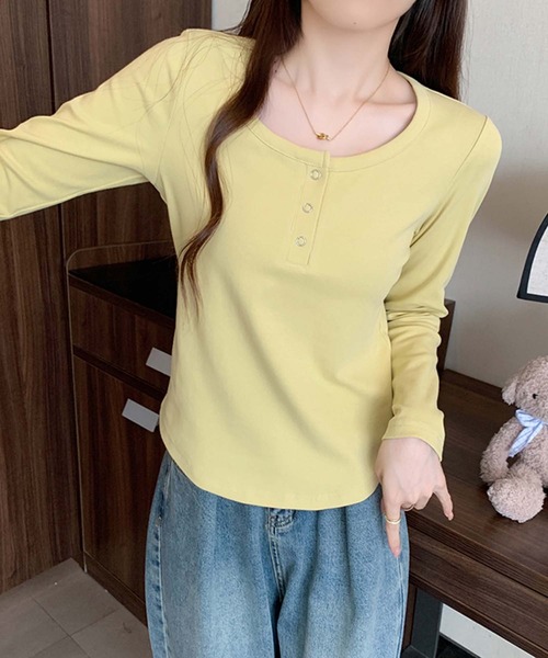 Girly Doll(ガーリードール)の「ヘンリーネックカットソー(Tシャツ/カットソー・レディース・ブラック/ブラウン/グレー/イエロー/ベージュ/レッド・XL/L)」の16枚目の写真