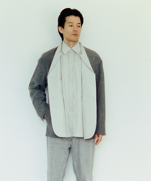 COSMIC WONDER(コズミックワンダー)の「Cotton linen typewriter front-fly shirt(シャツ/ブラウス・メンズ・ライトグレー/ブラック・4/3)」の3枚目の写真