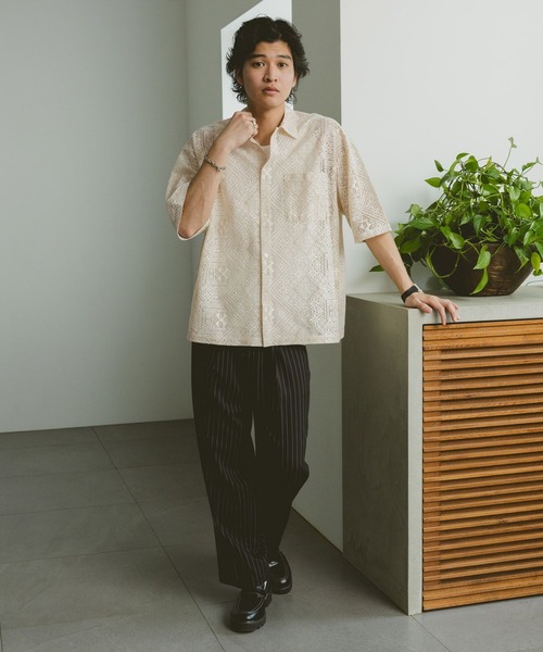 RAGEBLUE（レイジブルー）の「レースデザインシャツ/シアーシャツ（シャツ/ブラウス・メンズ・ホワイト/ブラウン/グリーン/ブラック・SMALL/MEDIUM/LARGE）」の6枚目の写真