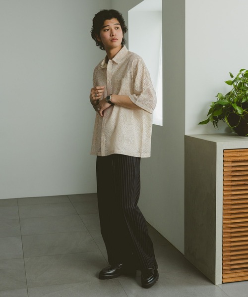 RAGEBLUE（レイジブルー）の「レースデザインシャツ/シアーシャツ（シャツ/ブラウス・メンズ・ホワイト/ブラウン/グリーン/ブラック・SMALL/MEDIUM/LARGE）」の7枚目の写真