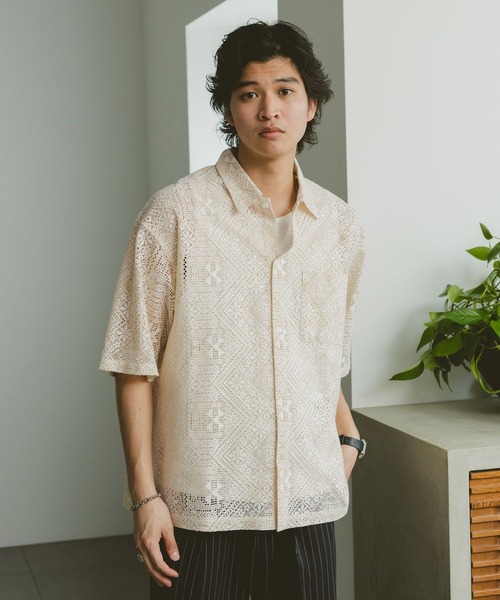 RAGEBLUE（レイジブルー）の「レースデザインシャツ/シアーシャツ（シャツ/ブラウス・メンズ・ホワイト/ブラウン/グリーン/ブラック・SMALL/MEDIUM/LARGE）」の9枚目の写真