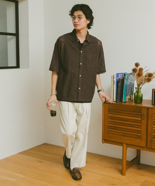 RAGEBLUE（レイジブルー）の「レースデザインシャツ/シアーシャツ（シャツ/ブラウス・メンズ・ホワイト/ブラウン/グリーン/ブラック・SMALL/MEDIUM/LARGE）」の11枚目の写真