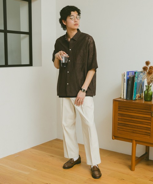 RAGEBLUE（レイジブルー）の「レースデザインシャツ/シアーシャツ（シャツ/ブラウス・メンズ・ホワイト/ブラウン/グリーン/ブラック・SMALL/MEDIUM/LARGE）」の12枚目の写真