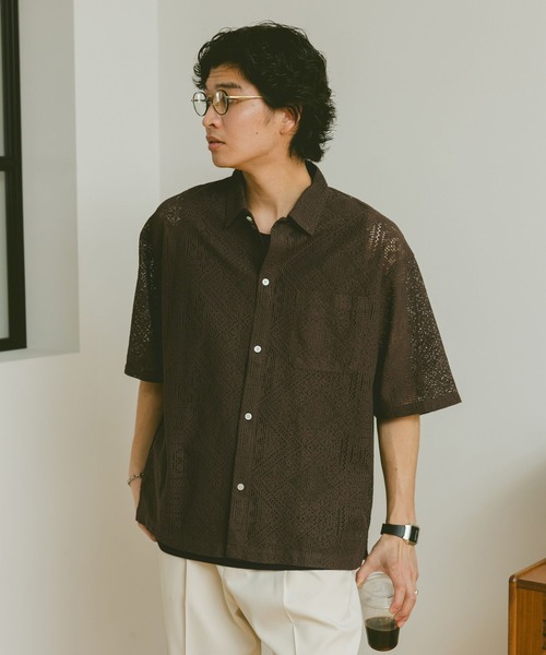 RAGEBLUE（レイジブルー）の「レースデザインシャツ/シアーシャツ（シャツ/ブラウス・メンズ・ホワイト/ブラウン/グリーン/ブラック・SMALL/MEDIUM/LARGE）」の15枚目の写真