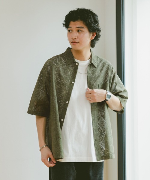 RAGEBLUE（レイジブルー）の「レースデザインシャツ/シアーシャツ（シャツ/ブラウス・メンズ・ホワイト/ブラウン/グリーン/ブラック・SMALL/MEDIUM/LARGE）」の17枚目の写真