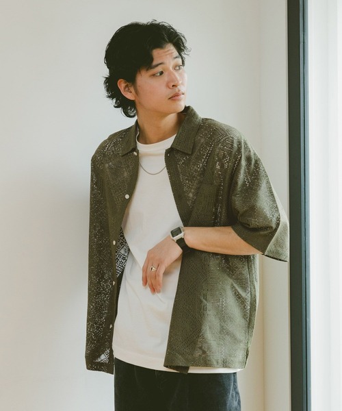 RAGEBLUE（レイジブルー）の「レースデザインシャツ/シアーシャツ（シャツ/ブラウス・メンズ・ホワイト/ブラウン/グリーン/ブラック・SMALL/MEDIUM/LARGE）」の18枚目の写真