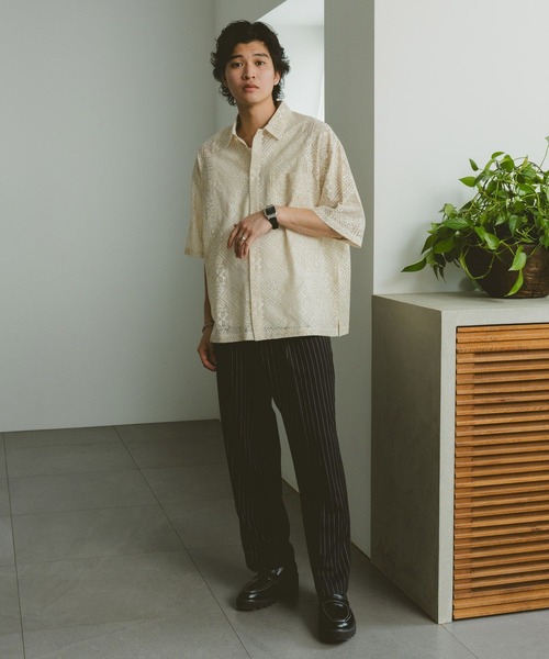 RAGEBLUE（レイジブルー）の「レースデザインシャツ/シアーシャツ（シャツ/ブラウス・メンズ・ホワイト/ブラウン/グリーン/ブラック・SMALL/MEDIUM/LARGE）」の5枚目の写真