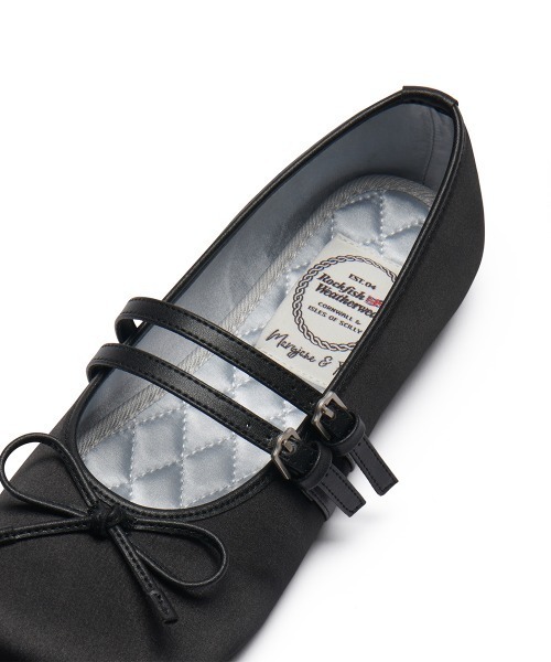 Rockfish Weatherwear バレエシューズ ブラック UK 4 セール】SQUARE TOE TWO STRAP MARYJANE(SATIN)（バレエシューズ