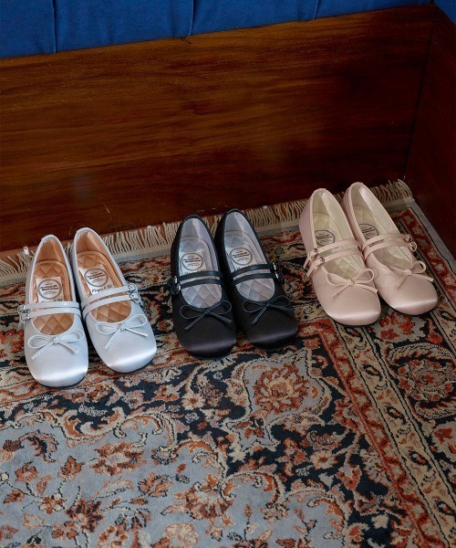 セール】SQUARE TOE TWO STRAP MARYJANE(SATIN)（バレエシューズ