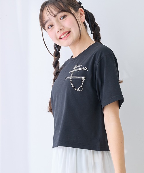 Amourire girl（アムリールガール）の「チェーンモチーフ付きTシャツ/カットソー（Tシャツ/カットソー・キッズ・ブラック/オフホワイト・130cm/140cm/150cm/160cm）」の2枚目の写真