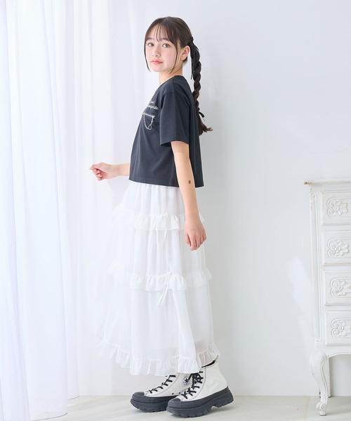 Amourire girl（アムリールガール）の「チェーンモチーフ付きTシャツ/カットソー（Tシャツ/カットソー・キッズ・ブラック/オフホワイト・130cm/140cm/150cm/160cm）」の15枚目の写真