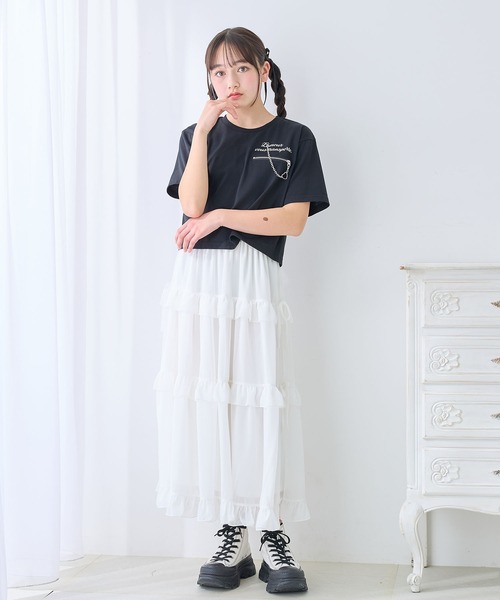 Amourire girl（アムリールガール）の「チェーンモチーフ付きTシャツ/カットソー（Tシャツ/カットソー・キッズ・ブラック/オフホワイト・130cm/140cm/150cm/160cm）」の14枚目の写真