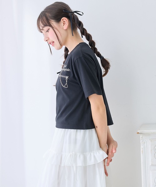 Amourire girl（アムリールガール）の「チェーンモチーフ付きTシャツ/カットソー（Tシャツ/カットソー・キッズ・ブラック/オフホワイト・130cm/140cm/150cm/160cm）」の17枚目の写真