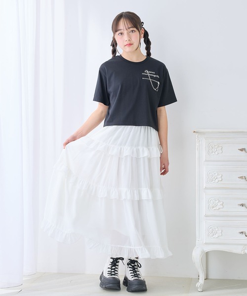 Amourire girl（アムリールガール）の「チェーンモチーフ付きTシャツ/カットソー（Tシャツ/カットソー・キッズ・ブラック/オフホワイト・130cm/140cm/150cm/160cm）」の13枚目の写真