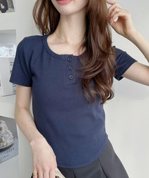 Tシャツ/カットソー（ブルー・ネイビー/青色系・ヘンリーネック
