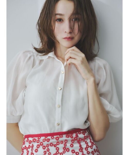 dazzlin（ダズリン）の「【藤井サチコラボ】コットンライクシアーシャツ（シャツ/ブラウス・レディース・オフホワイト/ネイビー/ピンク・FREE）」の11枚目の写真