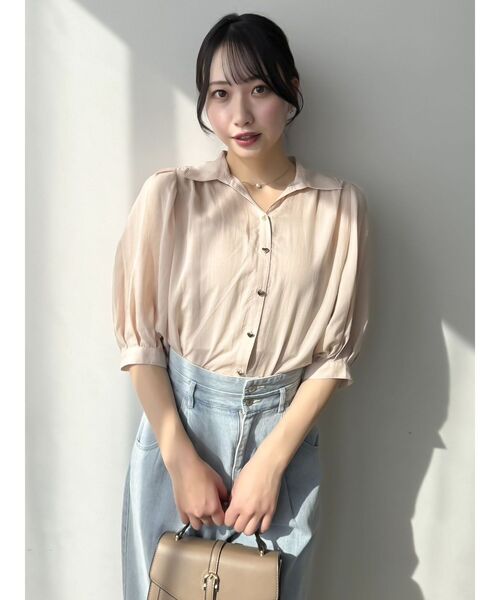 dazzlin（ダズリン）の「【藤井サチコラボ】コットンライクシアーシャツ（シャツ/ブラウス・レディース・オフホワイト/ネイビー/ピンク・FREE）」の19枚目の写真