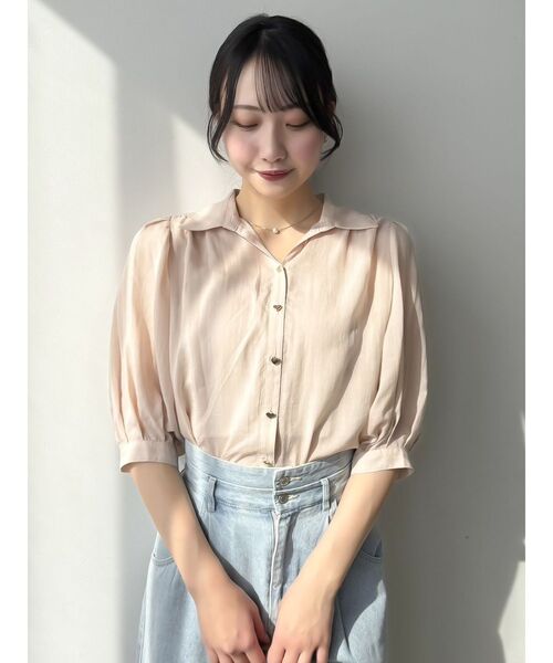 dazzlin（ダズリン）の「【藤井サチコラボ】コットンライクシアーシャツ（シャツ/ブラウス・レディース・オフホワイト/ネイビー/ピンク・FREE）」の18枚目の写真