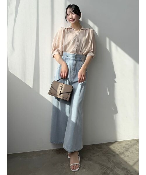 dazzlin（ダズリン）の「【藤井サチコラボ】コットンライクシアーシャツ（シャツ/ブラウス・レディース・オフホワイト/ネイビー/ピンク・FREE）」の14枚目の写真