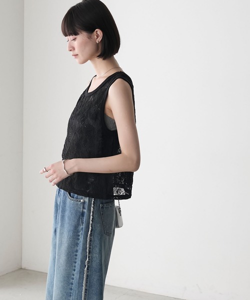 forksy.（フォルクシー）の「【forksy.】ニュアンス コード刺繍レース タンクトップ（タンクトップ・レディース・ナチュラル/ブラック・FREE）」の15枚目の写真