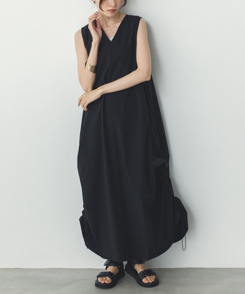 hunch(ハンチ)の「【接触冷感】 サイドギャザー ワンピース(ワンピース・レディース・ブラック/モカ/マスタード・FREE)」の10枚目の写真
