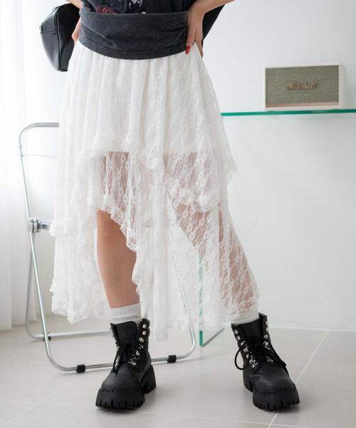 WEGO(ウィゴー)の「WEGO/イレヘムレースロングスカート(スカート・レディース・ホワイト/ブラック・FREE)」の1枚目の写真