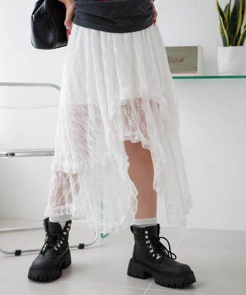 WEGO(ウィゴー)の「WEGO/イレヘムレースロングスカート(スカート・レディース・ホワイト/ブラック・FREE)」の8枚目の写真