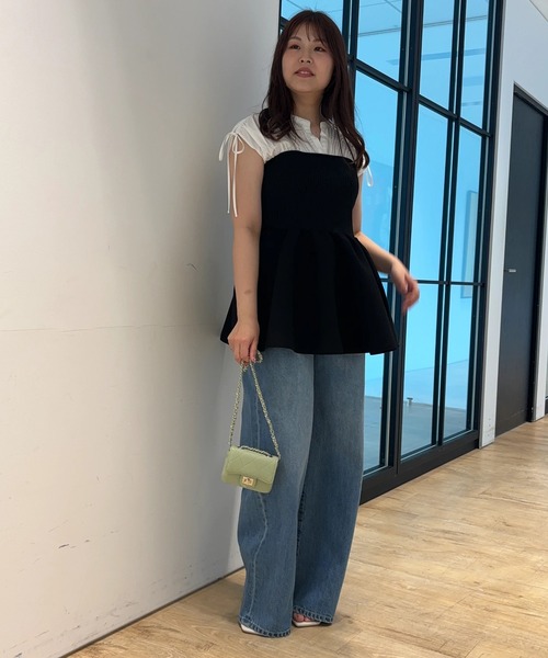 Apuweiser-riche - ※ひまわり※新品♡アプ♡︎スタンドフリルリブニット/ブラックボーダーM Apuweiser-riche（アプワイザーリッシェ）の「ドロストスリーブ