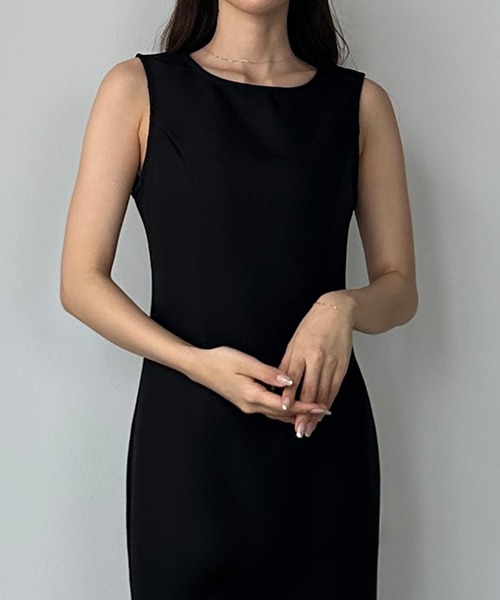 リネンライクノースリマーメイドスリットワンピース[高身長サイズMT/低身長サイズS有り]