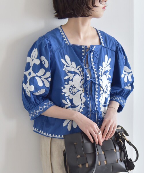 SHIPS for women / シップスウィメン quaranciel:〈洗濯機可能〉エンブロイダリー スクエアネック ブラウス セール】quaranciel:〈洗濯機可能〉エンブロイダリー スクエア