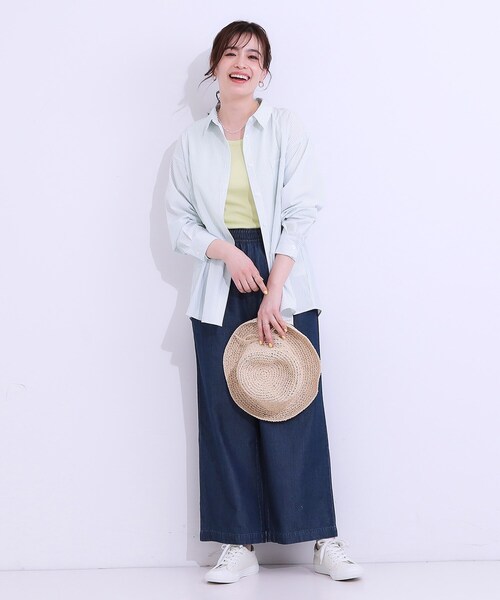 SHOO・LA・RUE(シューラルー)の「【ひんやり/UV/吸水速乾/洗濯後しわになりにくい】ラッシュガードにもなる ストライプ前開きシャツ(シャツ/ブラウス・レディース・グリーン系3/ネイビー系2/サックスブルー系2/ピンク系3・01/02/03/04)」の22枚目の写真