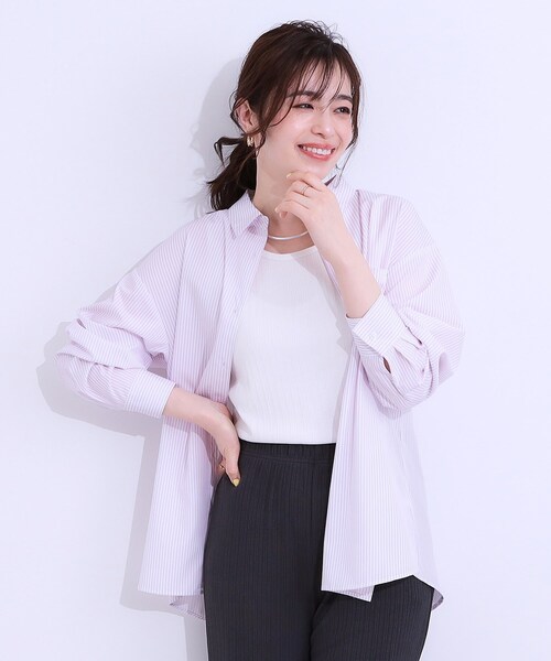 SHOO・LA・RUE(シューラルー)の「【ひんやり/UV/吸水速乾/洗濯後しわになりにくい】ラッシュガードにもなる ストライプ前開きシャツ(シャツ/ブラウス・レディース・グリーン系3/ネイビー系2/サックスブルー系2/ピンク系3・01/02/03/04)」の20枚目の写真