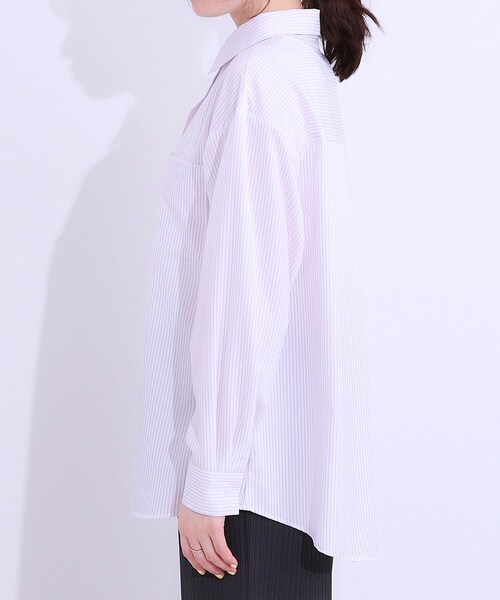 SHOO・LA・RUE(シューラルー)の「【ひんやり/UV/吸水速乾/洗濯後しわになりにくい】ラッシュガードにもなる ストライプ前開きシャツ(シャツ/ブラウス・レディース・グリーン系3/ネイビー系2/サックスブルー系2/ピンク系3・01/02/03/04)」の11枚目の写真