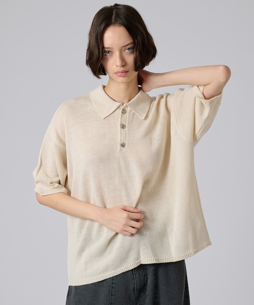 ONCILY(オンシェリー)の「25ss SILVER BUTTON POLO SHIRT / シルバーボタンポロシャツ(ポロシャツ・メンズ・ネイビー/ブラック/アイボリー/チャコールグレー/ブルー/ダークブラウン/ピンク/ライトブルー/ブルーグリーン/その他/グレー/ナチュラル・LARGE/SMALL/MEDIUM)」の2枚目の写真