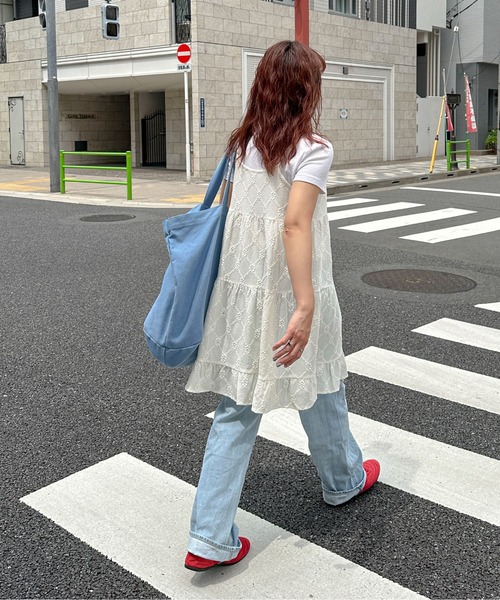 PILIT（ピリット）の「カットレース ティアードキャミワンピース（ワンピース・レディース・オフホワイト/ブラック/ブラウン・MEDIUM）」の14枚目の写真