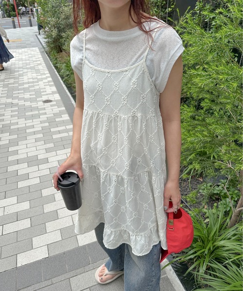 PILIT（ピリット）の「カットレース ティアードキャミワンピース（ワンピース・レディース・オフホワイト/ブラック/ブラウン・MEDIUM）」の18枚目の写真