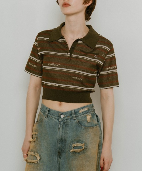 Knuth Marf】logo stripe polo knit（ポロシャツ）｜Knuth Marf