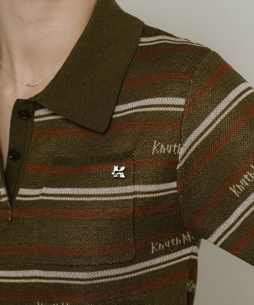 ポロシャツ ポロ 「Knuth Marf」logo stripe polo knit レディース logo stripe polo knit(unisex)/2color | KNUTH MARF