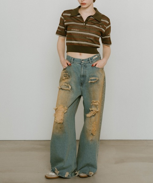 Knuth Marf】logo stripe polo knit（ポロシャツ）｜Knuth Marf
